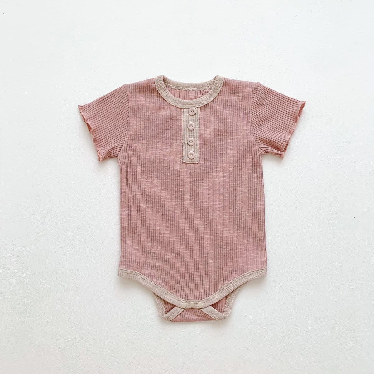 半袖ロンパース Pink / 6M 66cm ベビー リブ 半袖 ロンパース【mh0000777】