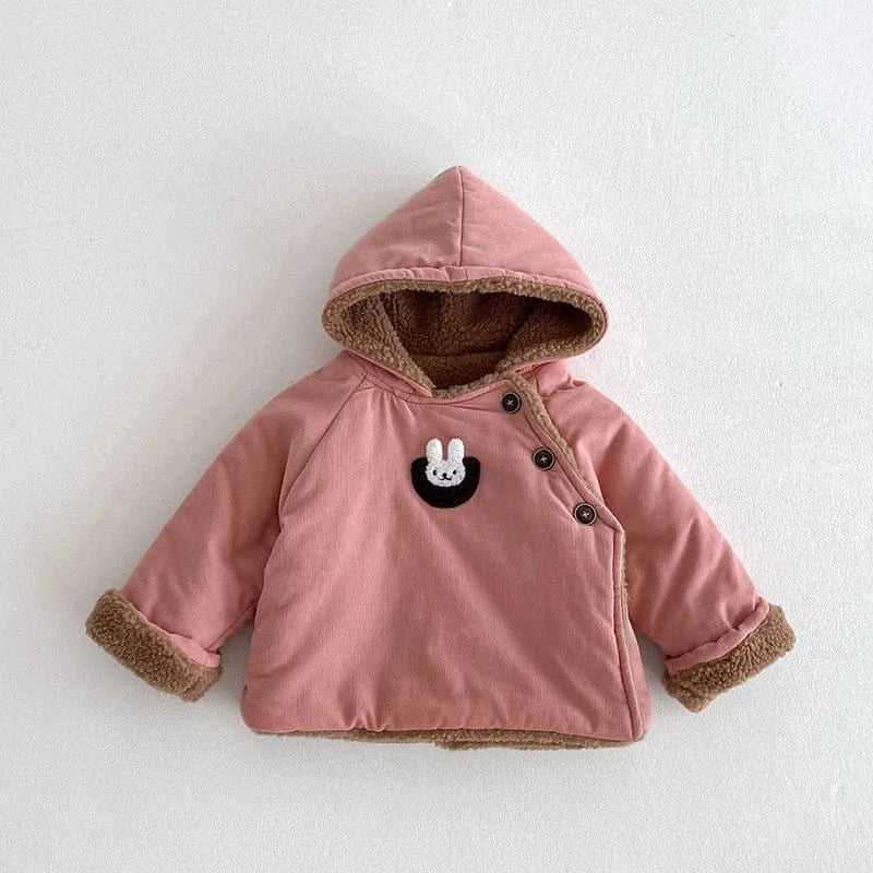 ショートコート・ジャケット・ジャンパー Pink / 6M 66cm ベビーアウター うさぎワンポイント刺繍裏ボアフリースフーディジャケットコート【mh0007714】