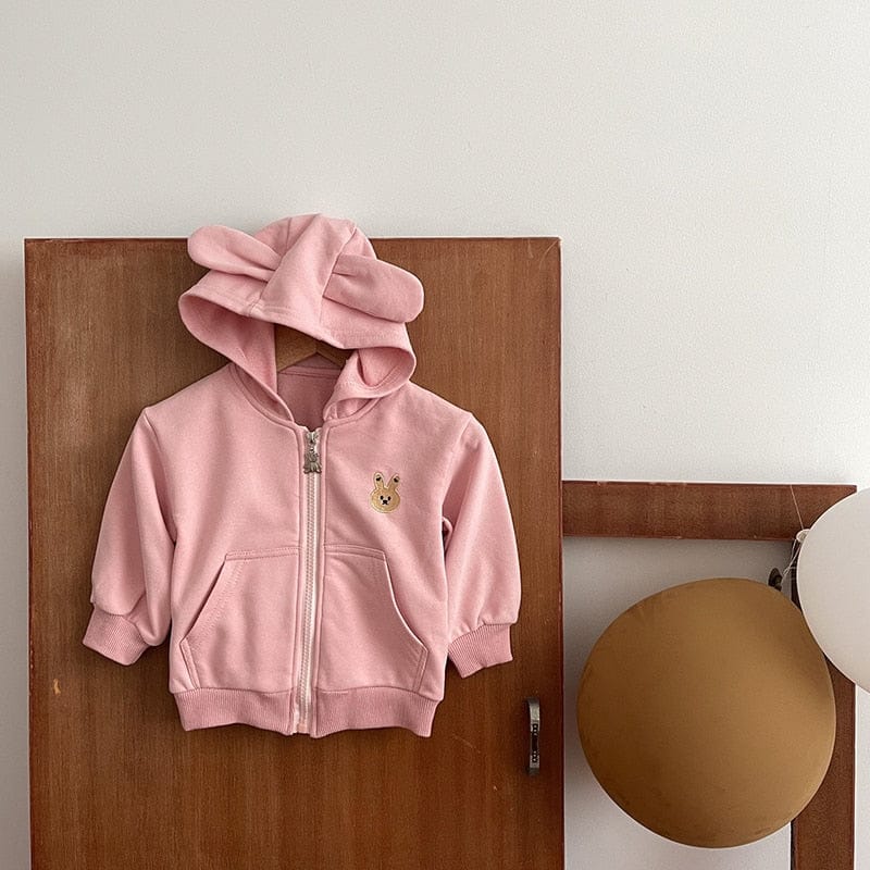 カーディガン・パーカー pink / 73cm ベビー 耳付き フーディ パーカー ジャケット うさぎ くま ベア 恐竜 ユニセックス