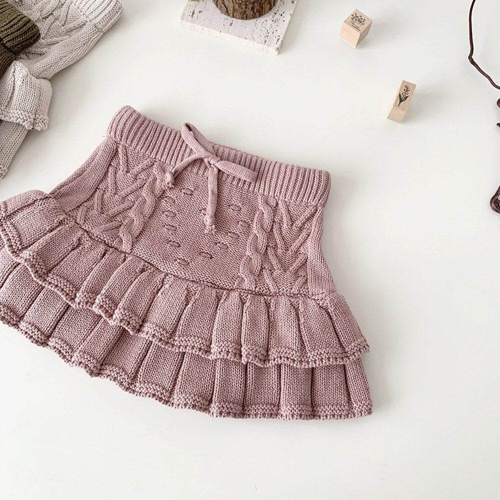 スカート pink / 73cm ベビー キッズ ニットスカート ティアードスカート フリル ガーリー パンツインスカート ベージュ グリーン ピンク 3カラー ガールズ 女の子 子供服
