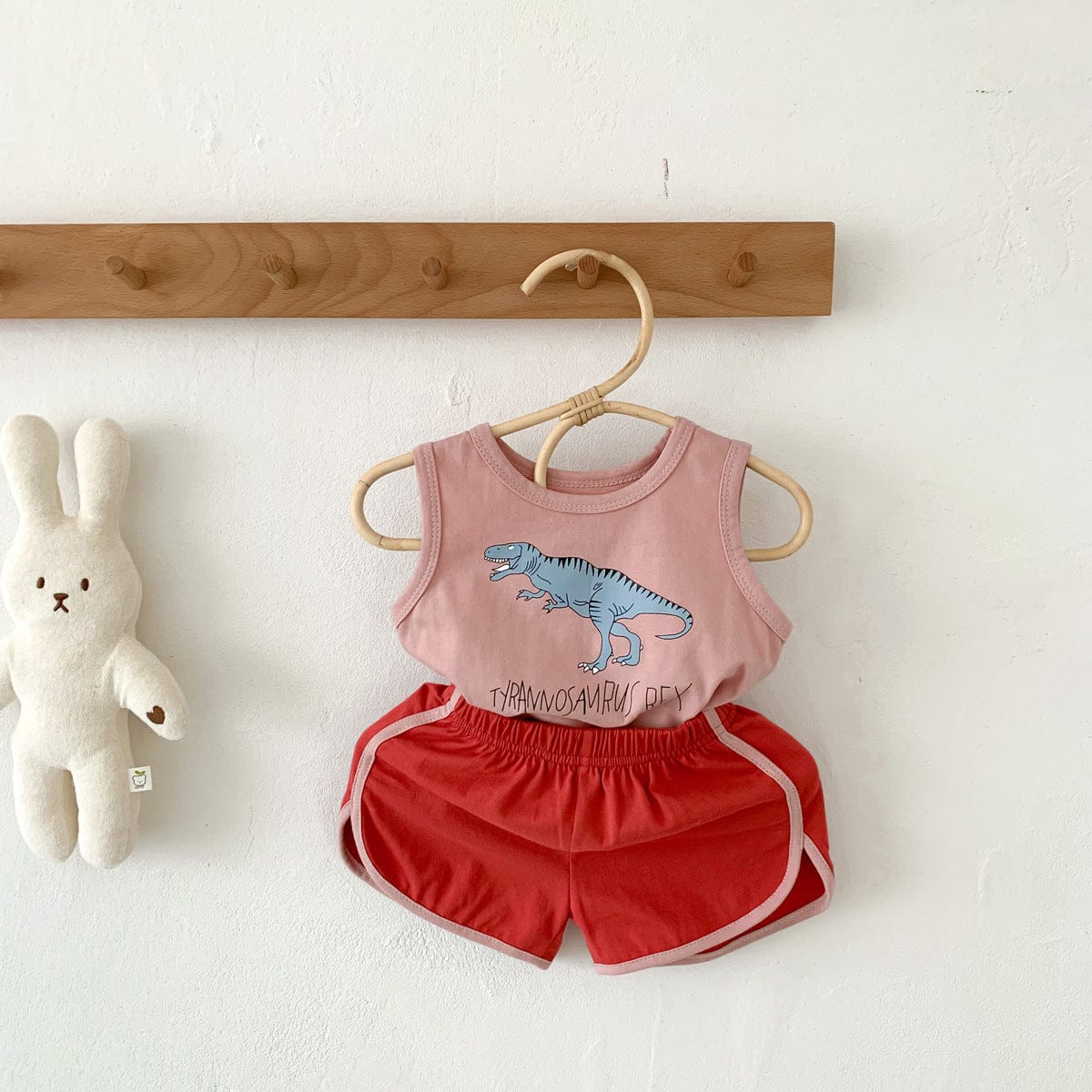 ノースリーブセットアップ Pink / 73cm ベビー セットアップ ダイナソー 恐竜 タンクトップ ショート パンツ【mh0001441】