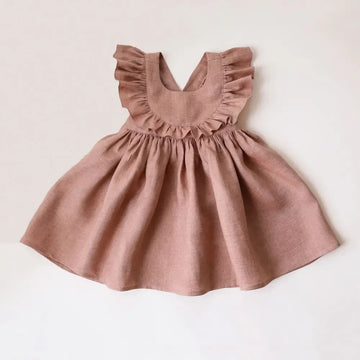 ノースリーブワンピース Pink / 73cm キッズワンピース フリルコットンリネン ノースリーブワンピース【mh0005750】
