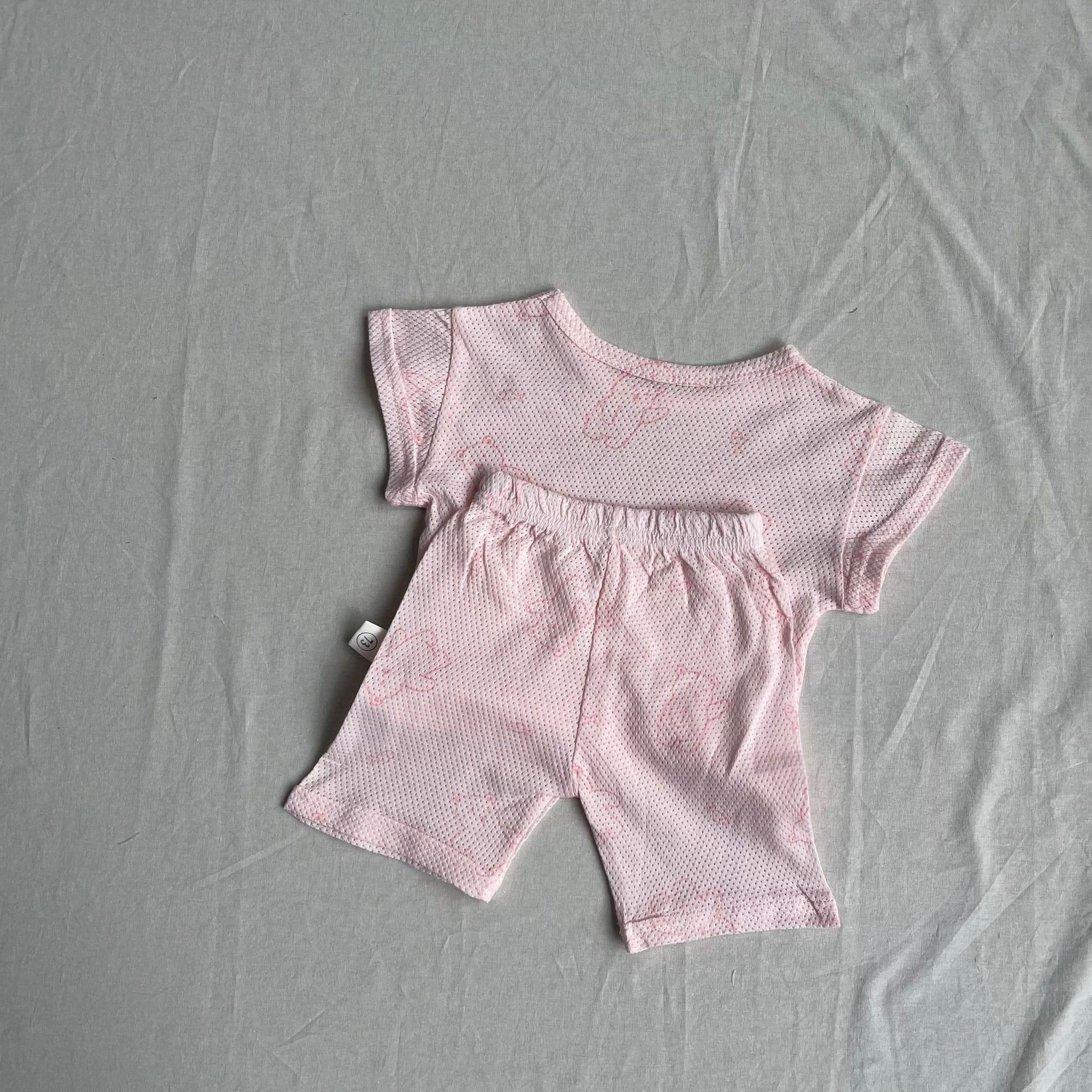 半袖パジャマ Pink / 73cm 半袖パジャマセット ベアくまプリント半袖Tシャツ+ハーフパンツ【mh0009274】