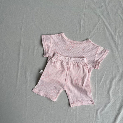 半袖パジャマ Pink / 73cm 半袖パジャマセット ベアくまプリント半袖Tシャツ+ハーフパンツ【mh0009274】