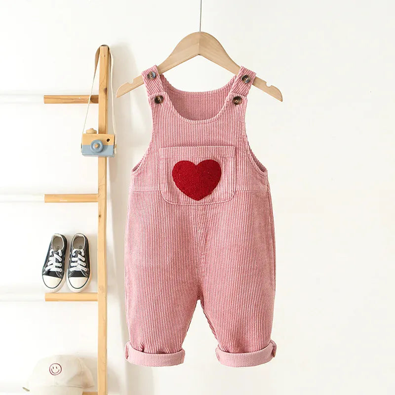 オーバーオール pink / 80cm ☺︎ キッズオーバーオール コーデュロイ ハートワッペン サスペンダーパンツ 3カラー