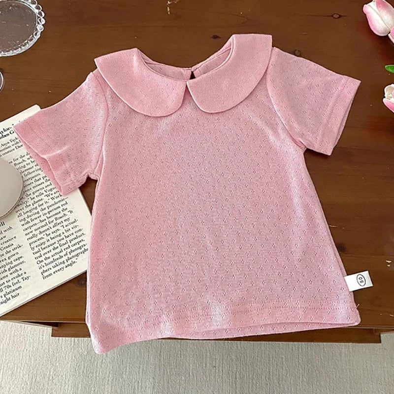 半袖シャツ・ブラウス Pink / 80cm キッズトップス 丸襟ブラウス シンプルベーシック 5カラー【mh0005329】