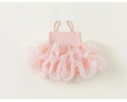 ノースリーブワンピース pink / 80cm 9-12m キッズワンピース キャミソール チュチュ チュールスカート プリンセス ドレスワンピース 2カラー