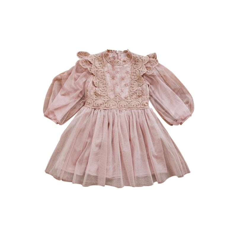 長袖ワンピース pink / 90cm キッズ レース チュール シフォン フリル プリンセス 長袖 ワンピース