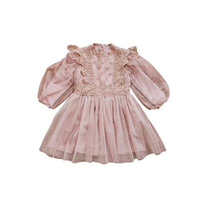 長袖ワンピース pink / 90cm キッズ レース チュール シフォン フリル プリンセス 長袖 ワンピース