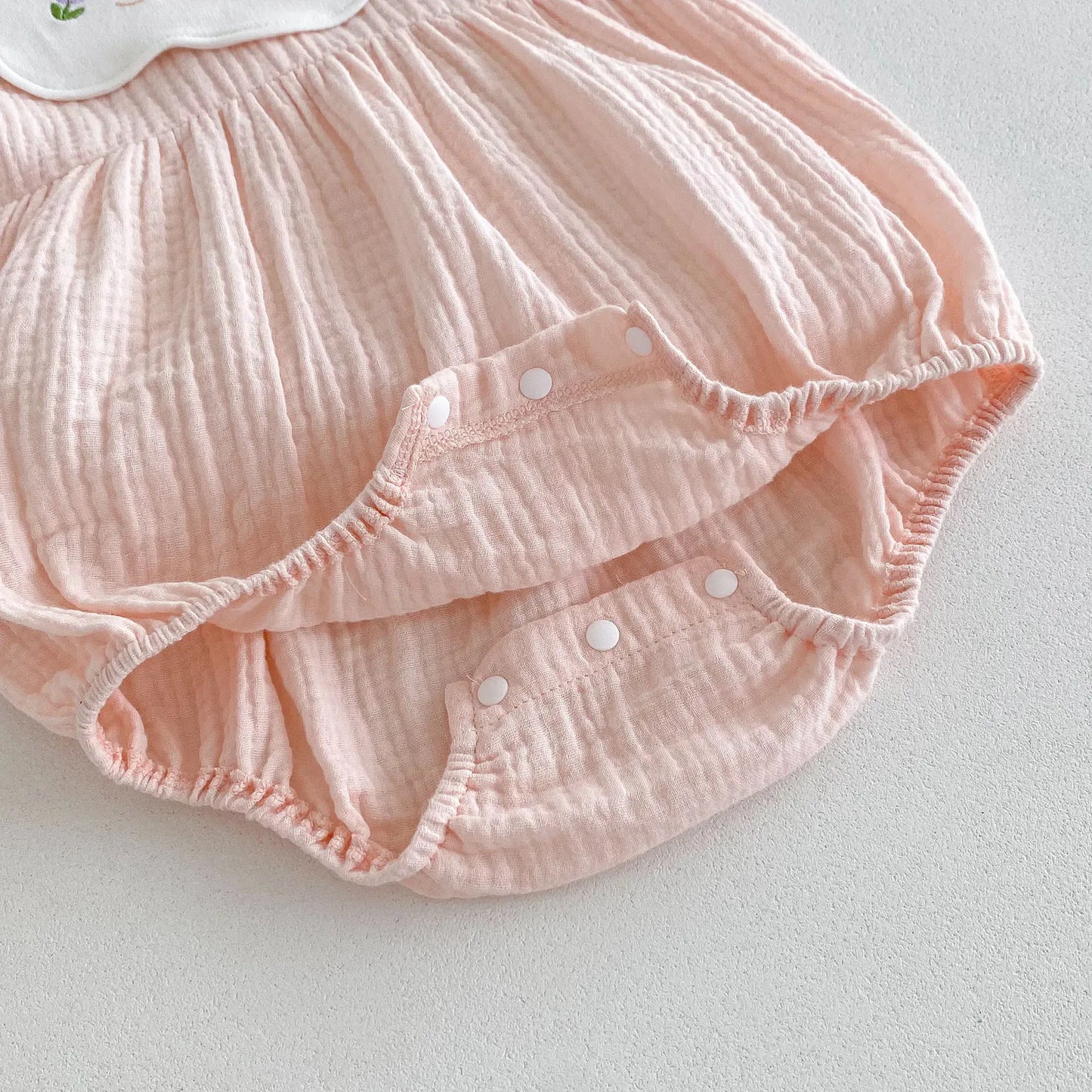 半袖ロンパース Pink / 90cm 1-2y ベビーロンパース 半袖ガーゼボディスーツ 刺繍サークル襟【mh0005610】