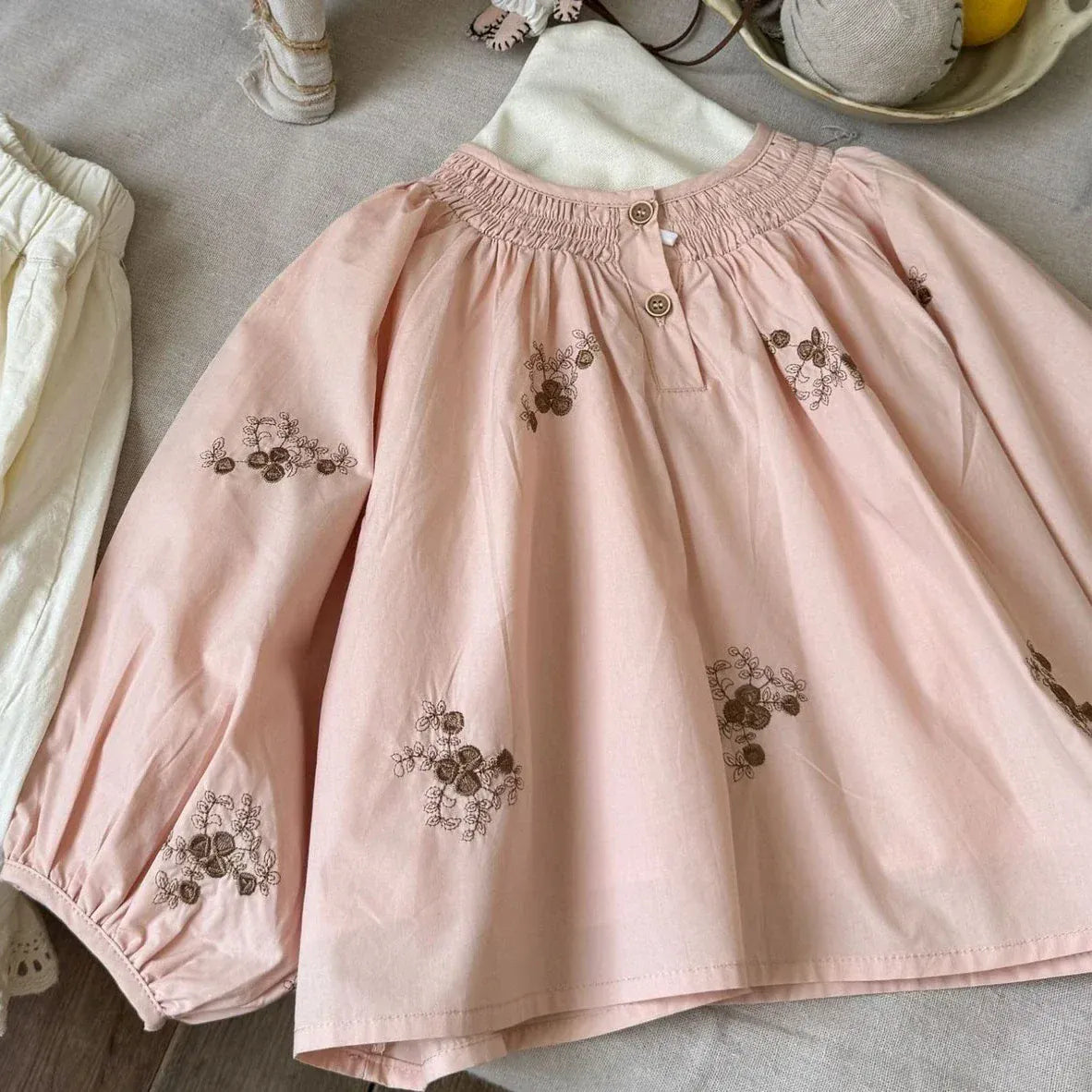 長袖シャツ・ブラウス Pink / 90cm 1-2y キッズトップス フラワー刺繍長袖チュニックブラウス ピンク【mh0007101】