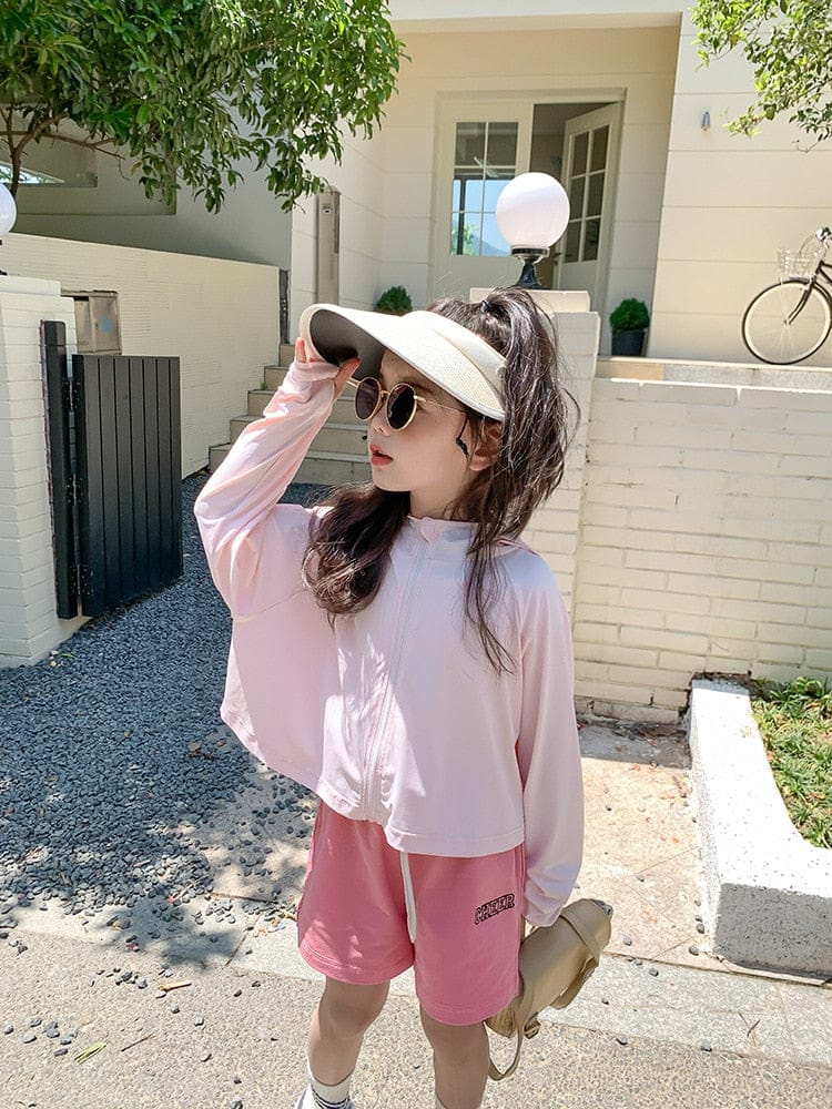 カーディガン・パーカー Pink / 90cm キッズ サマー 薄手 カーディガン パーカー フーディ 日除け クーラー対策 3カラー ユニセックス