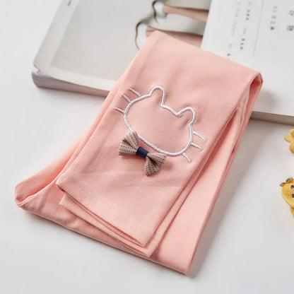 レギンスパンツ Pink / 90cm キッズパンツ レギンスパンツ ねこキャットリボン刺繍 スパッツ 5カラー【mh0006451】