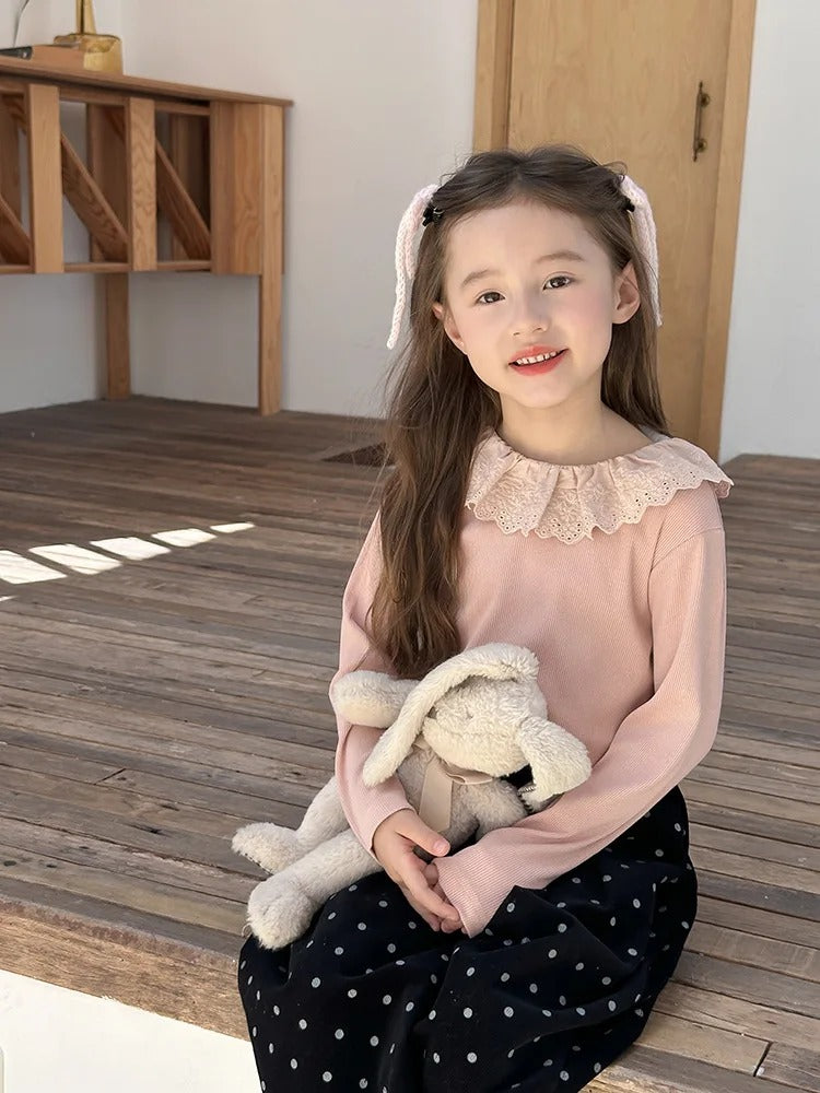 ニット・セーター pink / 90cm / 取り寄せ（7〜21日） キッズ レースカラー カットソー ニット セーター 4カラー ガールズ 女の子 子供服