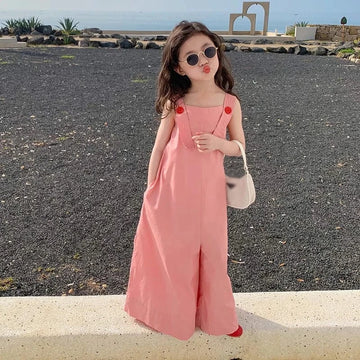サロペットパンツ・サスペンダーパンツ Pink / 90cm キッズサロペット サスペンダーパンツ ワイドルーズパンツ ピンク【mh0005852】