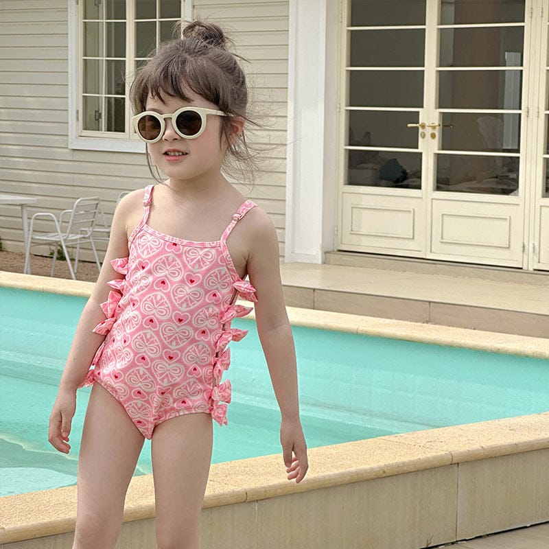 ベビー用水着 Pink / 90cm ガールズ水着 サイドリボンキャミソールワンピーススイムウェア【mh0010230】