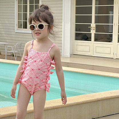 ベビー用水着 Pink / 90cm ガールズ水着 サイドリボンキャミソールワンピーススイムウェア【mh0010230】