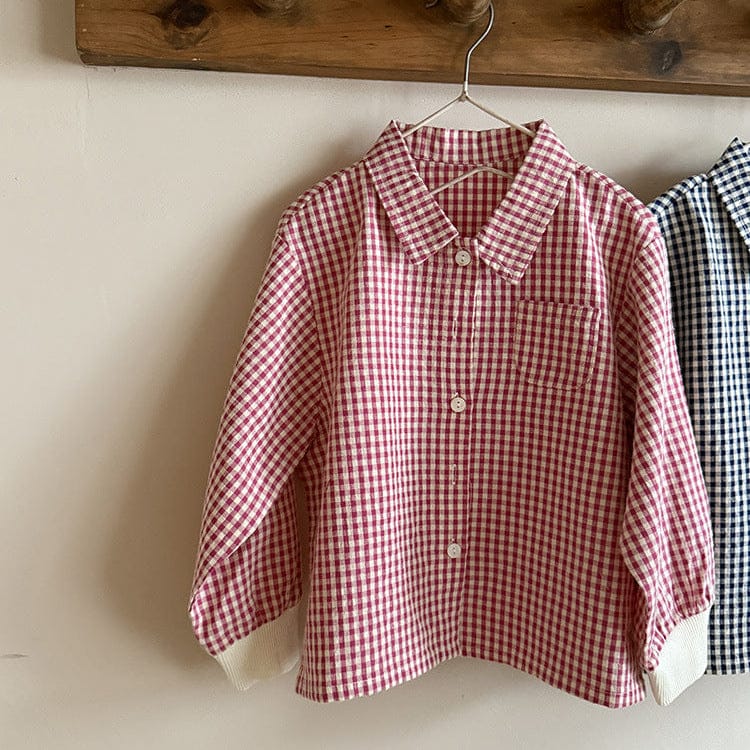 長袖シャツ・ブラウス Pink / 90cm ギンガムチェックシャツ リブ袖 長袖ブラウス【mh0011050】