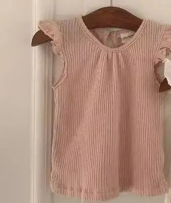 タンクトップ・キャミソール・ノースリーブトップス pink / 9M  73cm ベビートップス/パンツ フリルスリーブチュニックリブカットソー/チェックバルーンパンツ