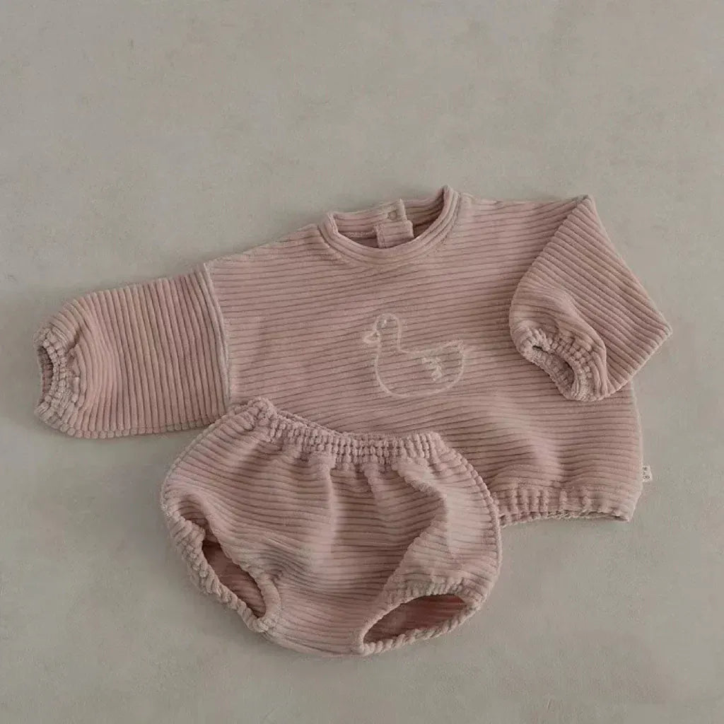 長袖セットアップ pink / 9M  73cm ベビーセットアップ 2点セット 長袖Tシャツ+ブルマパンツ あひる