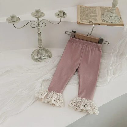 レギンスパンツ Pink / 9M  73CM ベビーパンツ ボリューム裾レースレギンスパンツ 3カラー【mh0007205】