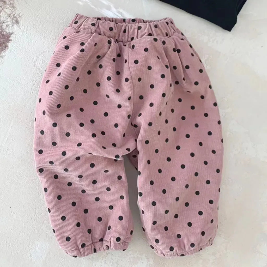 ロングパンツ・スウェットパンツ Pink / 9M  73CM ベビーパンツ 水玉ドットプリント裏フリースロングパンツ【mh0008137】