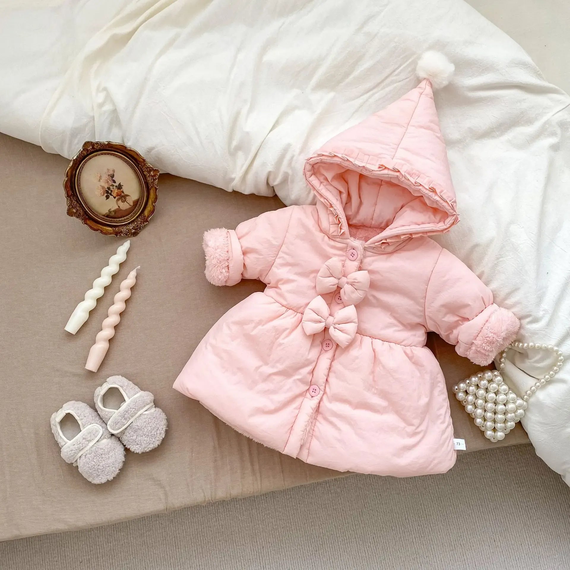 ショートコート・ジャケット・ジャンパー Pink / 9M  73CM ベビーキッズアウター とんがりフーディリボンパデッドジャケットコート【mh0008487】