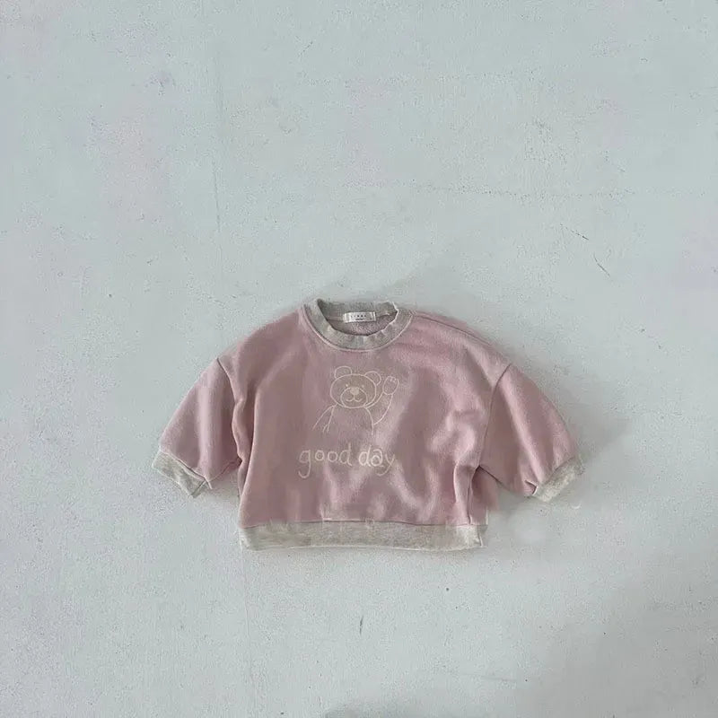 トレーナー・フーディ Pink / 9M  73CM ベビートップス ベアくまプリントバイカラー長袖スウェットシャツ【mh0008786】