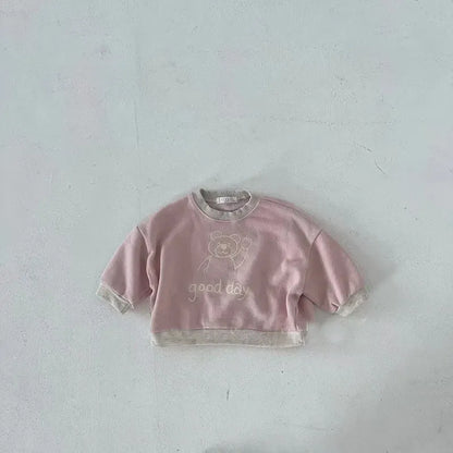 トレーナー・フーディ Pink / 9M  73CM ベビートップス ベアくまプリントバイカラー長袖スウェットシャツ【mh0008786】