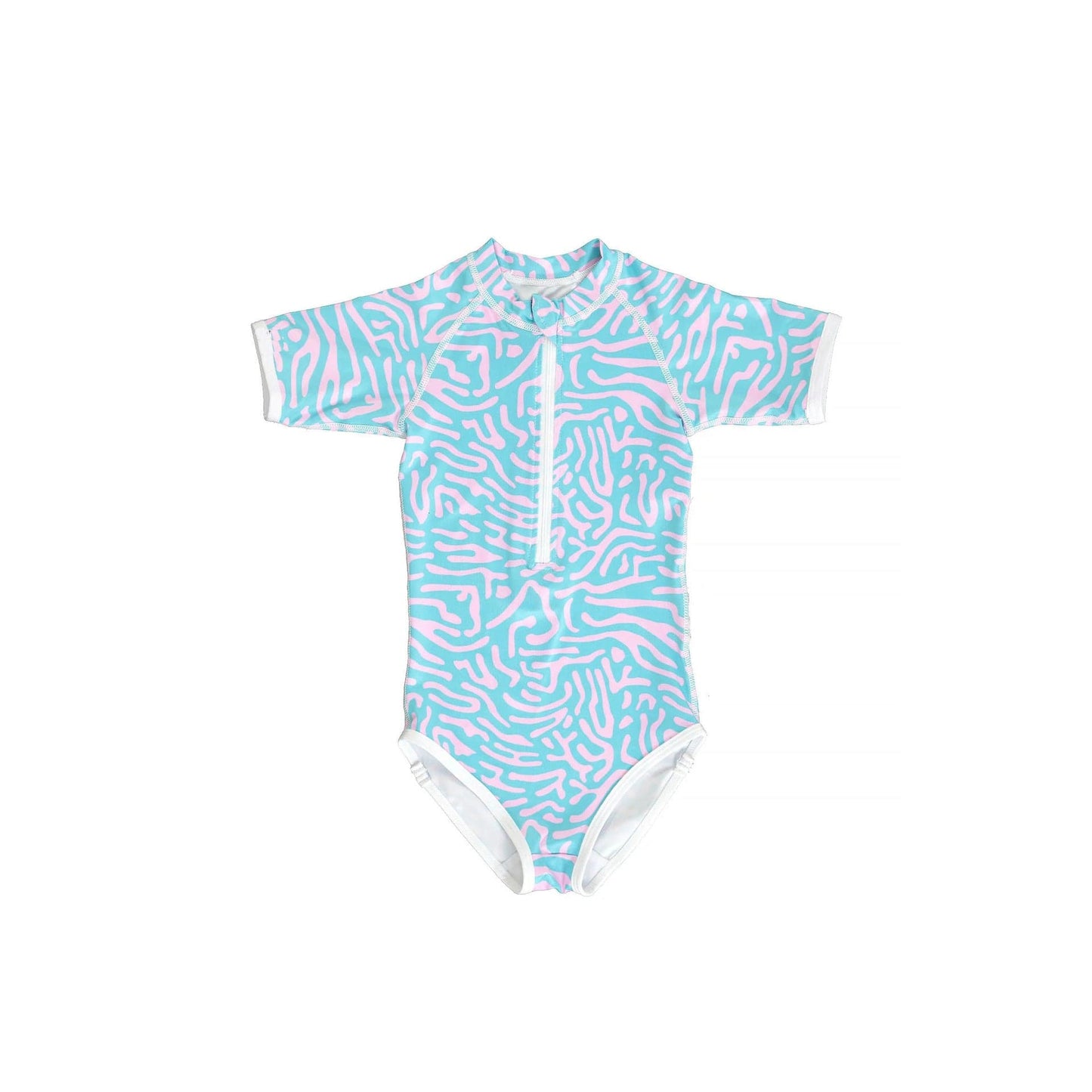 ベビー用水着 pink blue coral / 80 ガールズ水着 半袖ワンピーススイムウェア ラッシュガード【mh0009282】