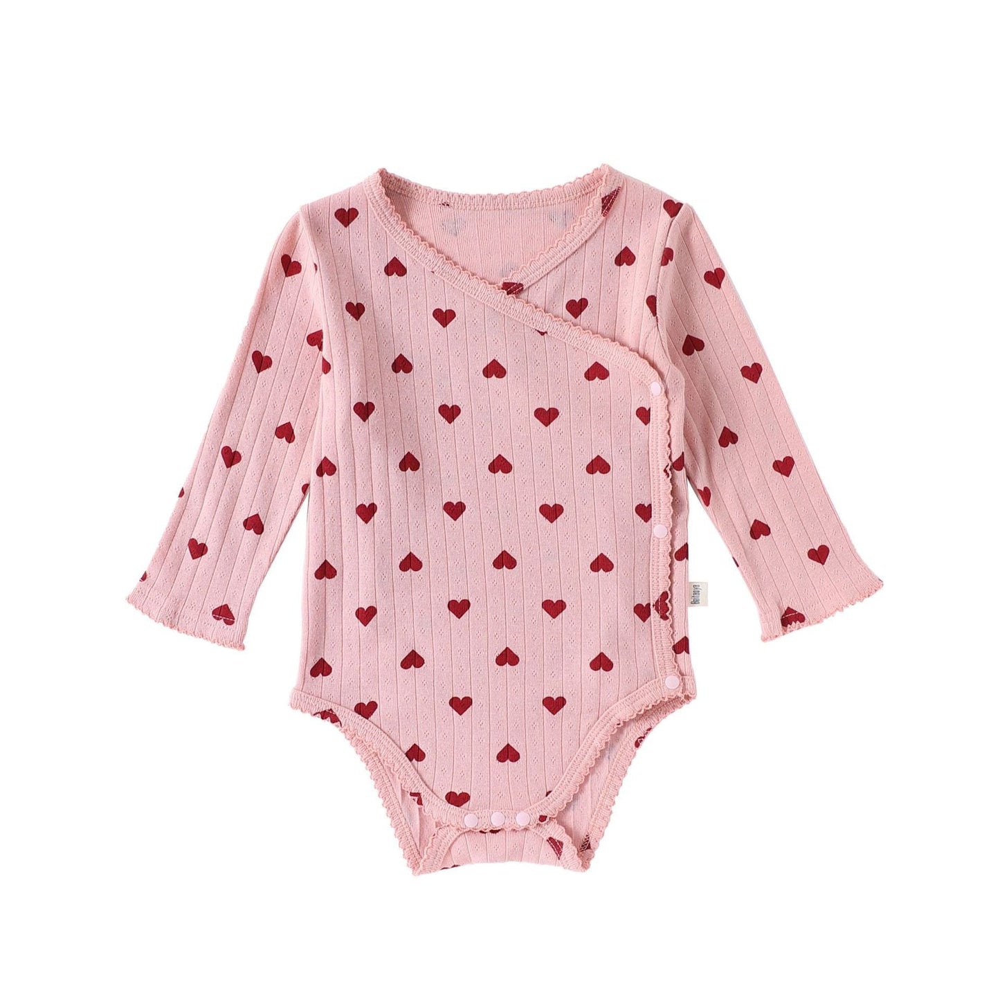 ロンパースセットアップ Pink Bodysuit / 66cm ハート/リボン長袖肌着ロンパース/ロングパンツ【mh0010732】