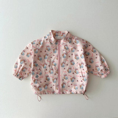 ショートコート・ジャケット・ジャンパー Pink bunny / 80cm ベアくま/うさぎプリントドロストウィンドブレーカージャケット【mh0010362】