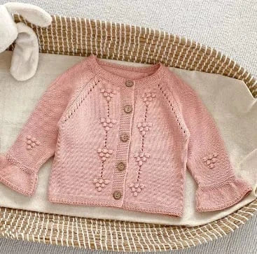 カーディガン・パーカー pink coat / 66cm 0-6m ベビーカーディガン/トップス 刺繍ベルスリーブ長袖ニットジャケット/ラッフル襟長袖Tシャツ【mh0007458】
