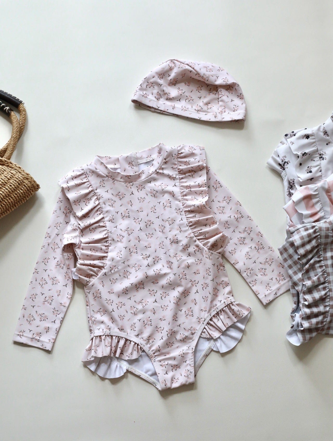 ベビー用水着 pink floral / 80 ガールズ水着 長袖ワンピーススイムウェア ラッシュガード【mh0009336】