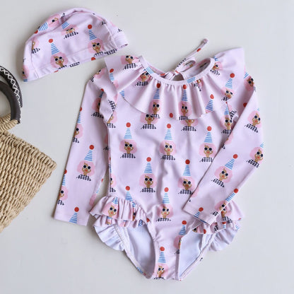 ベビー用水着 Pink girl in a swimsuit / 80 ガールズ水着 長袖ワンピーススイムウェア ラッシュガード【mh0009334】