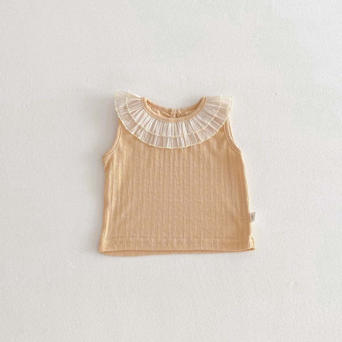 タンクトップ・キャミソール・ノースリーブトップス Pink Orange / 66cm ラッフル襟ノースリーブTシャツ【mh0010342】