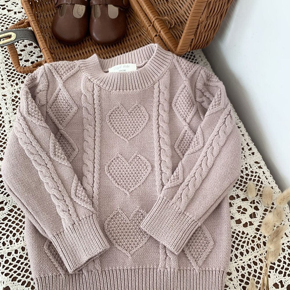 ニット・セーター pink purple / 90cm キッズ ニット ハート アラン編み セーター トップス