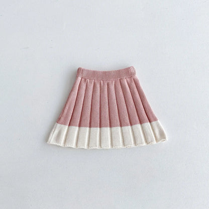 長袖セットアップ pink skirts / 12M  80CM キッズトップス/スカート ニットフリル襟セーター/ニットプリーツスカート 2カラー