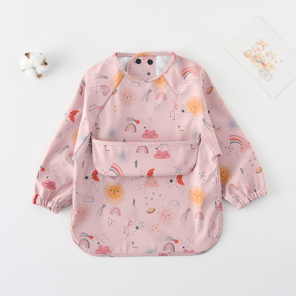 よだれかけ pink solar system / S Long Sleeve PU Waterproof Bib 長袖 PU 防水 お食事エプロン【mh0012236】