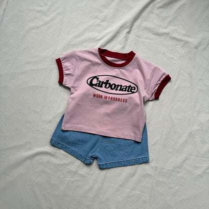 半袖セットアップ Pink T+ jeans / 73cm ロゴプリントTシャツ+ショートパンツセットアップ 2点セット【mh0009427】