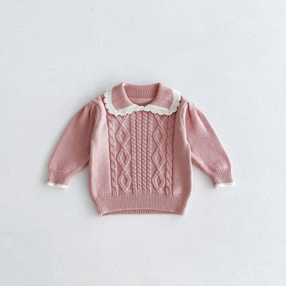 長袖セットアップ pink tops / 12M  80CM キッズトップス/スカート ニットフリル襟セーター/ニットプリーツスカート 2カラー