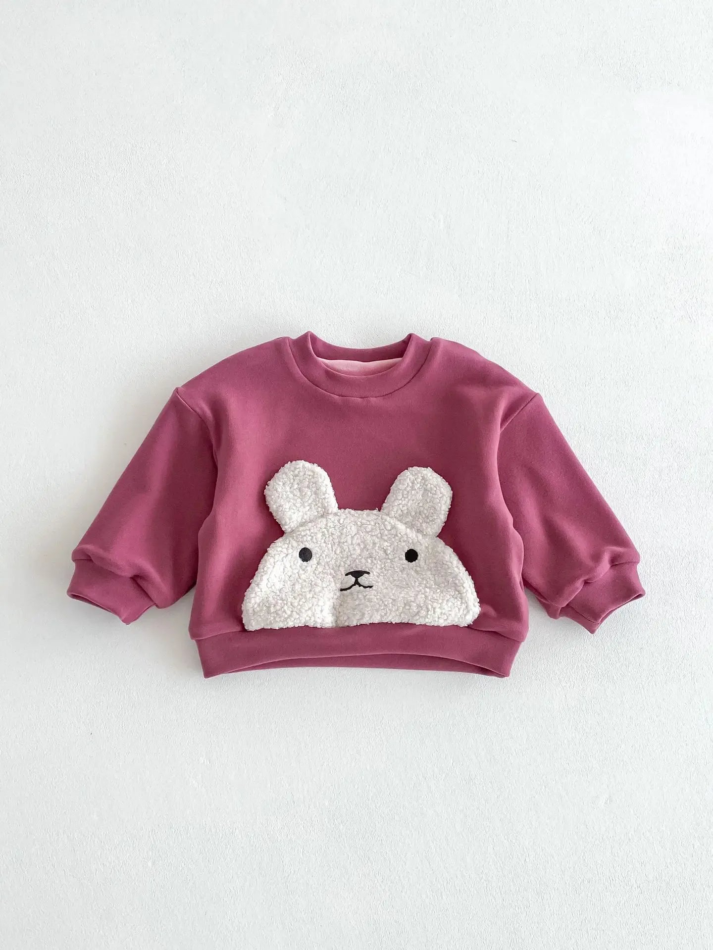 長袖セットアップ pink tops / 9M  73CM ベビーキッズトップス/パンツ うさぎバニーフェイスアップリケ長袖スウェットシャツ/切り替えパッチワークレギンスパンツ【mh0007948】