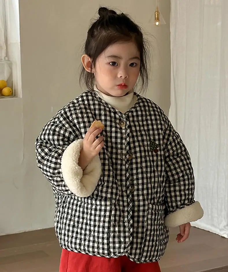 ショートコート・ジャケット・ジャンパー Plaid / 24M  90CM キッズアウター チェック裏ボアフリースパデッドノーカラージャケットコート【mh0008002】