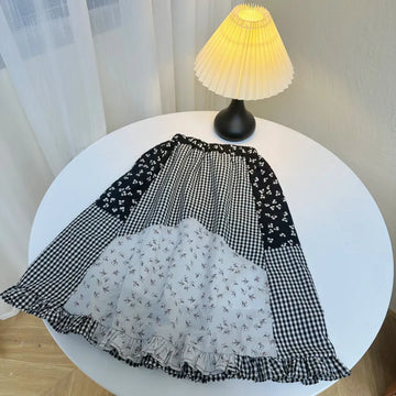 スカート plaid / 2T  90cm キッズスカート チェック フラワー パッチワーク フリル Aラインボトムス