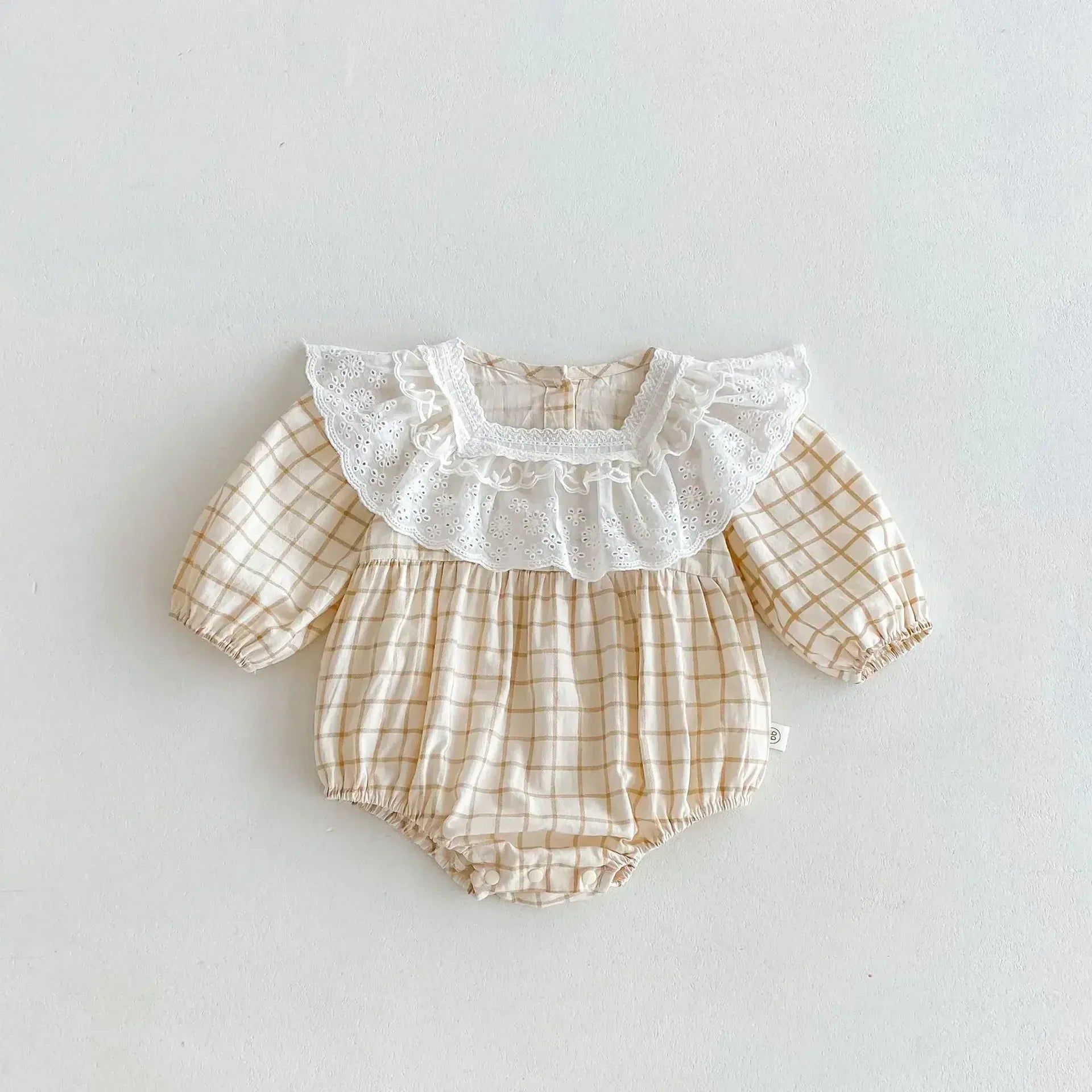 長袖ロンパース plaid / 66cm 0-6m ベビーロンパース チェックビッグフリル長袖ボディスーツ 2カラー【mh0007466】