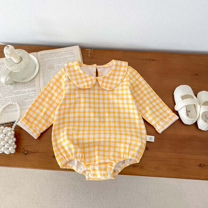 長袖ロンパース Plaid / 6M/66cm ベビー 丸襟 フラワー チェック 無地 長袖 シンプル ロンパース【mh0001564】