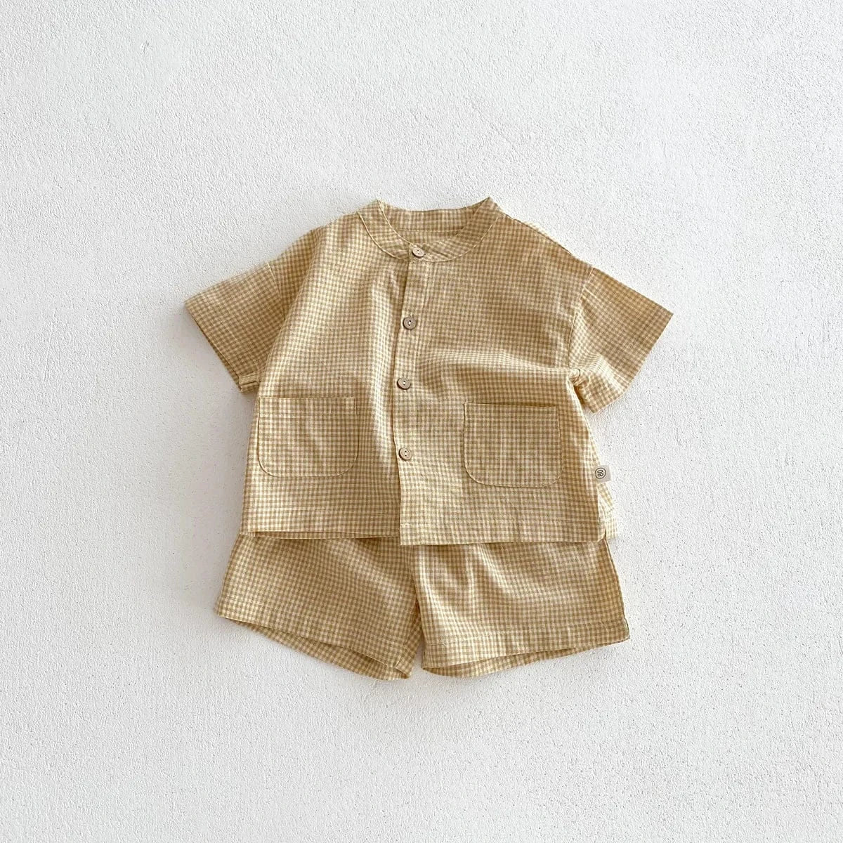 半袖セットアップ plaid / 80cm / 取り寄せ（3〜14日） ☺︎ キッズセットアップ 2点セット ノーカラー半袖シャツ ショートパンツ シンプルベーシック 3カラー
