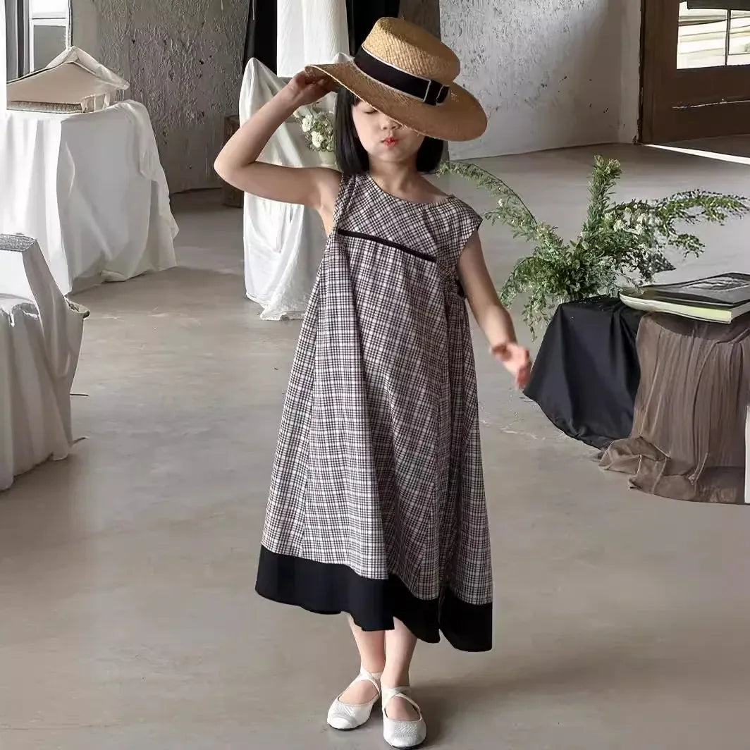 ノースリーブワンピース plaid / 90cm 1-2y キッズワンピース ノースリーブ ビッグシルエットワンピース お出かけ チェック
