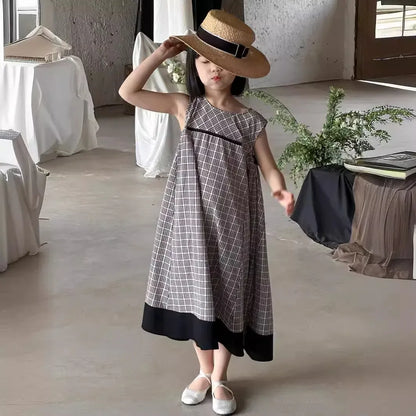 ノースリーブワンピース plaid / 90cm 1-2y キッズワンピース ノースリーブ ビッグシルエットワンピース お出かけ チェック