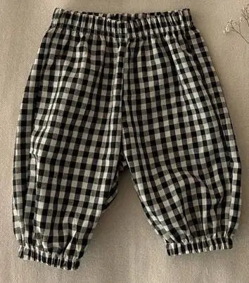タンクトップ・キャミソール・ノースリーブトップス plaid / 9M  73cm ベビートップス/パンツ フリルスリーブチュニックリブカットソー/チェックバルーンパンツ